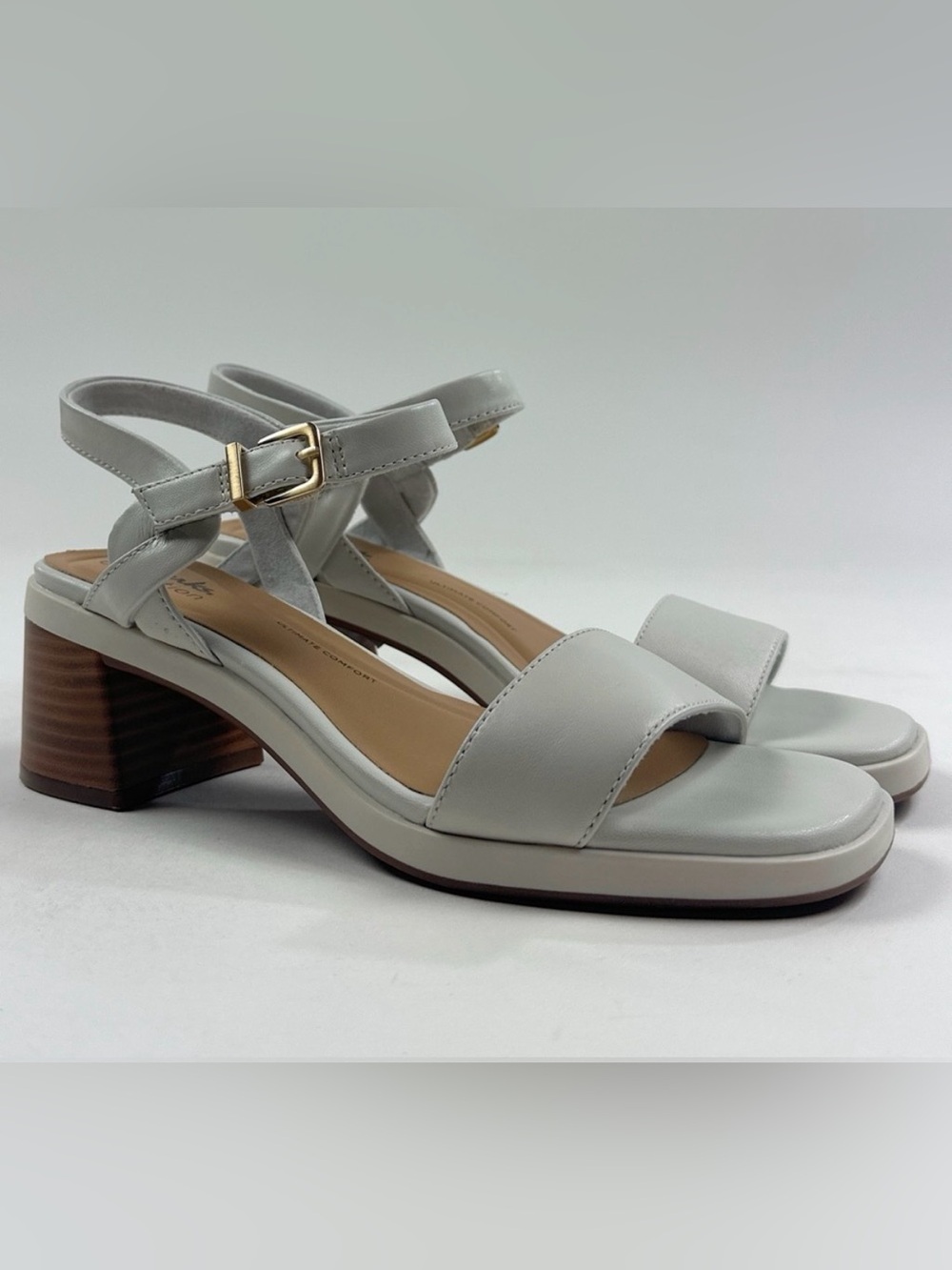 Clarks Jaylan Ray Womens Leather Off White Block Heel Sandals Strap 26181660